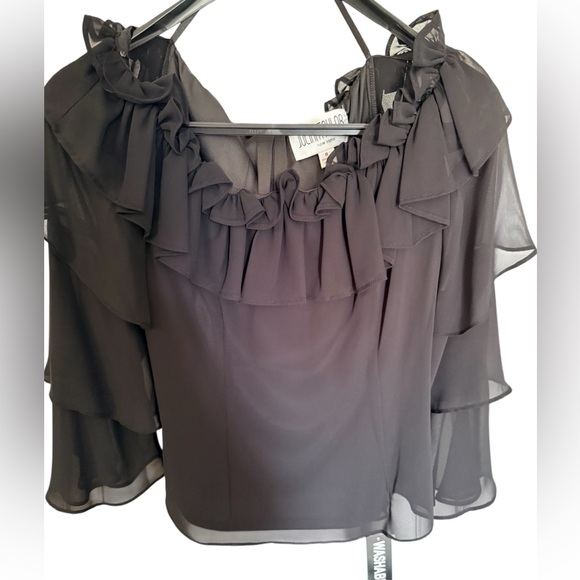 Julian Taylor Tops - JULIAN TAYLOR NEW YORK Black Ruffle Chiffon Women's Top SZ. 8 NWT